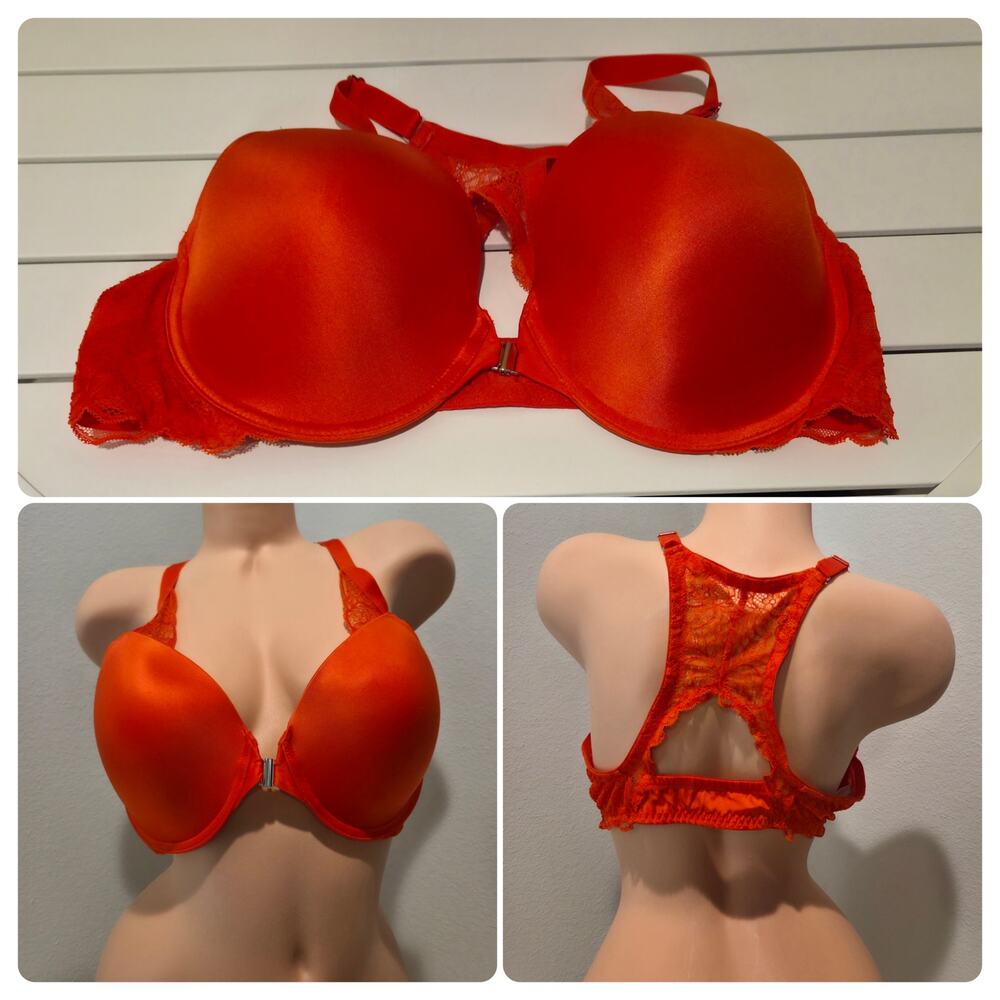 Frederick's of Hollywood Lace Push Up Bra Front Close Racerback Orange 40C